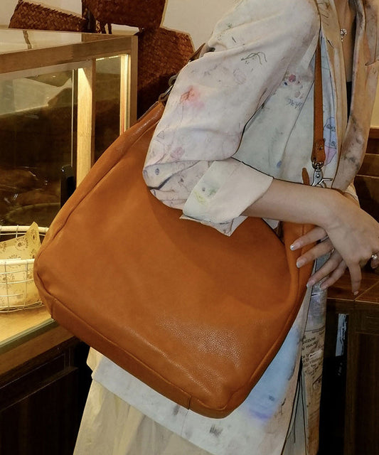 Casual Orange Large Capacity Leather Shoulder Bags