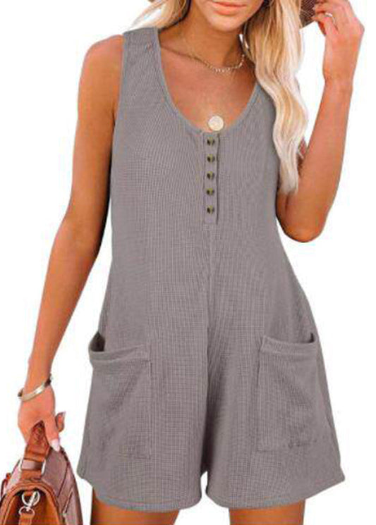 Casual Pink Patchwork Pocket Jumpsuit Summer