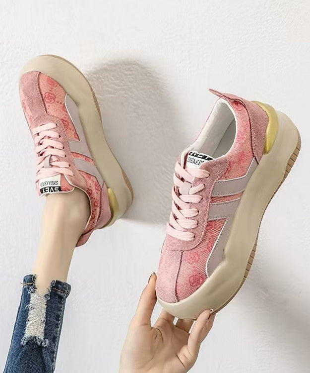 Zapatos planos informales con plataforma, estampado rosa y cordones