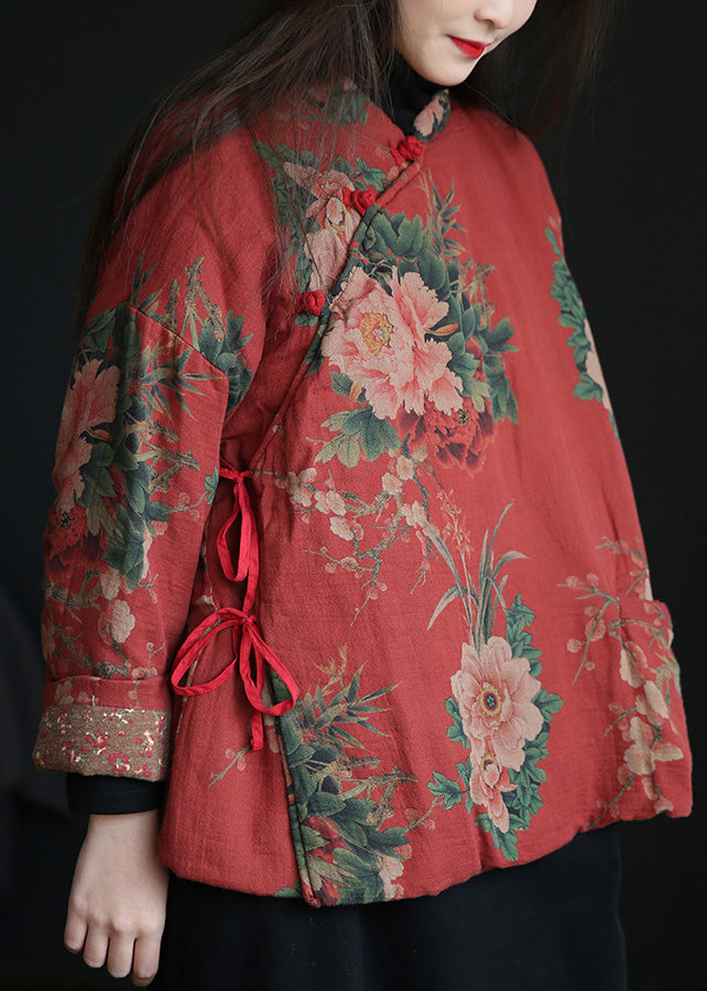 Lässiger roter Stehkragen Druckknopf Warm Fleece Baumwolle Parka Winter