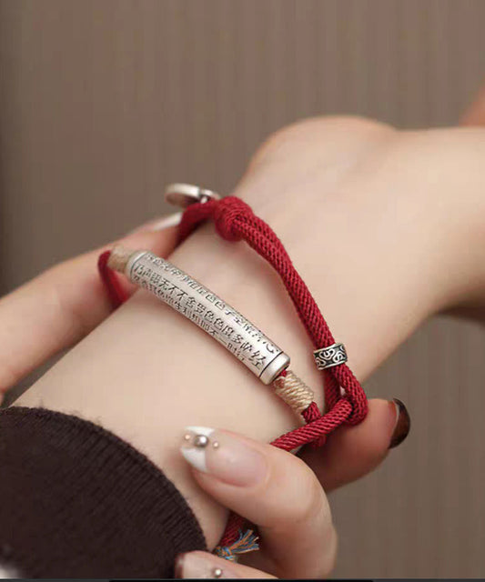 Casual Red Sterling Silver Weave Inlaid Charm Bracelet