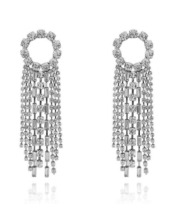 Casual Silk Copper Zircon Tassel Drop Earrings