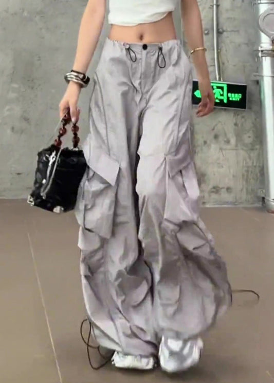 Casual Silvery Drawstring Pockets Pants Summer