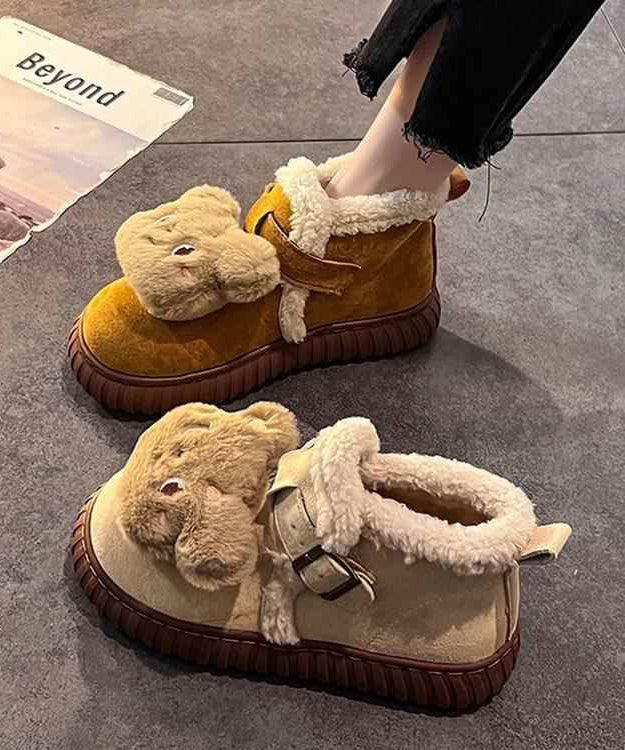 Casual Splicing Boots Yellow Suede Fuzzy Wool Lined