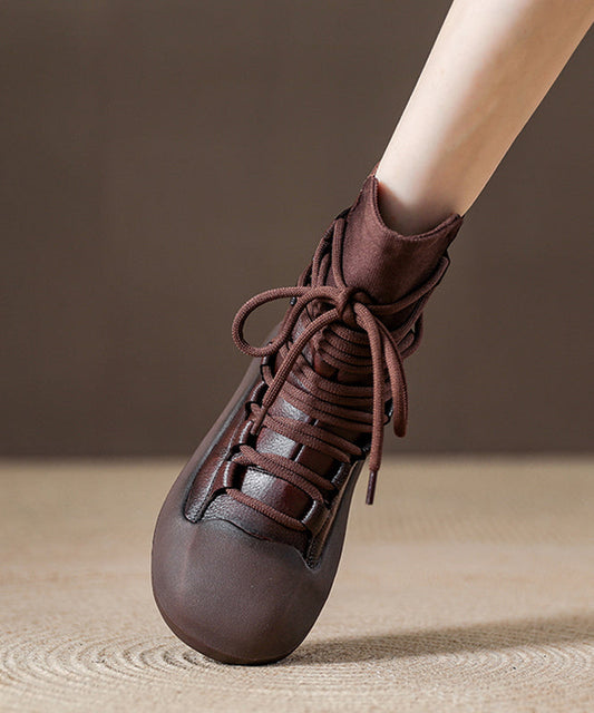 Botas casuales de plataforma con cordones de piel de vaca negra