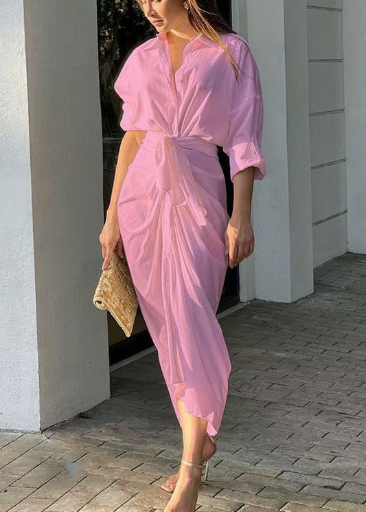 Casual White Asymmetrical Cotton Long Dresses Long sleeve