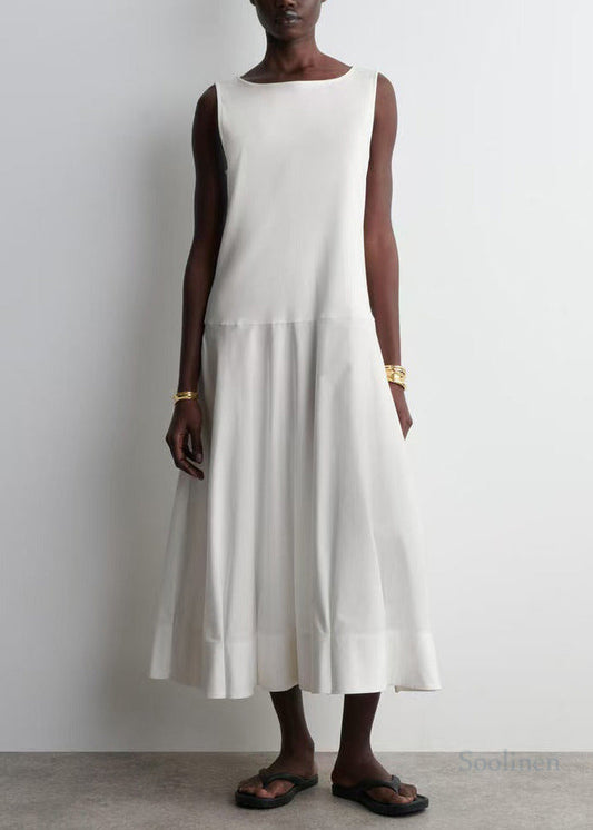 Casual White Patchwork Cotton Long Dresses Summer