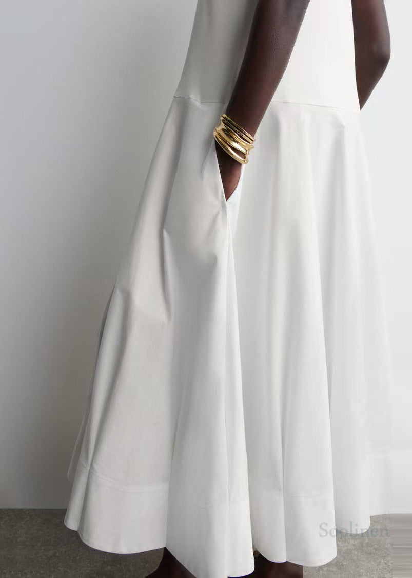 Casual White Patchwork Cotton Long Dresses Summer