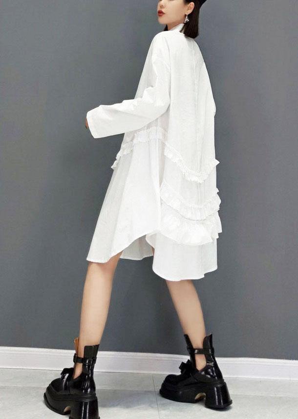 Casual White Peter Pan Collar Button Fall Long Sleeve Dresses - SooLinen