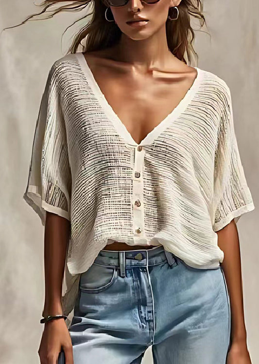 Lässiges weißes Oversize-Tanktop aus Baumwolle mit V-Ausschnitt für den Sommer