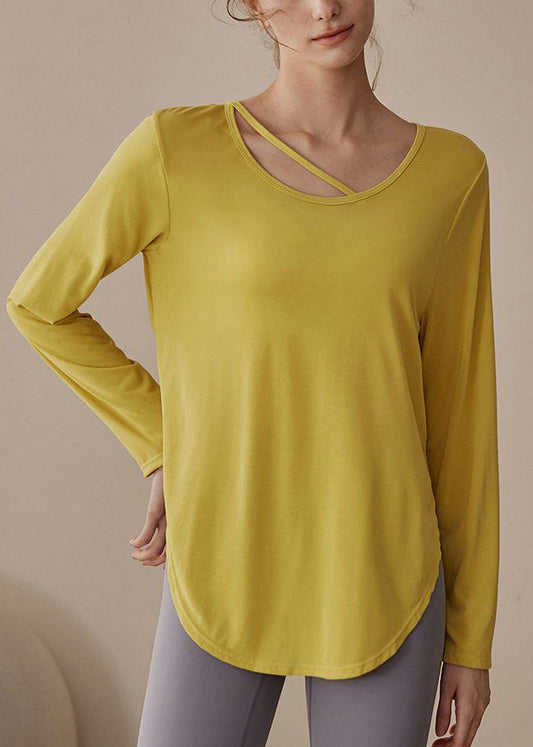 Casual Yellow Patchwork Solid Yoga Top
