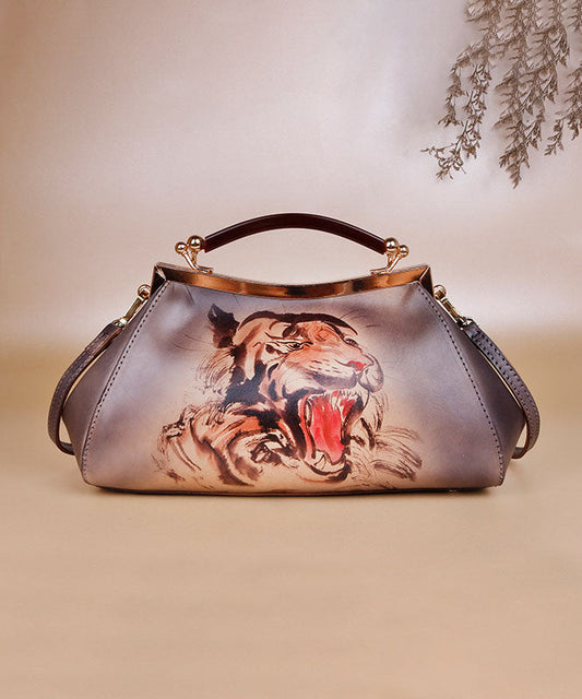 Lässige Tote-Handtasche aus Kalbsleder mit gelbem Aufdruck