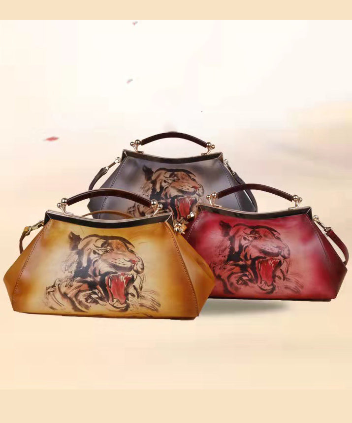 Lässige Tote-Handtasche aus Kalbsleder mit gelbem Aufdruck