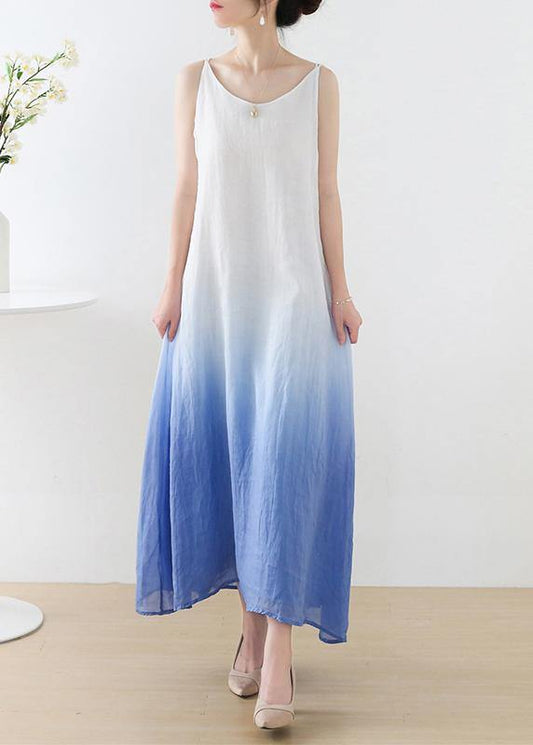 Casual Yellow Tie Dye Backless Ramie Dress Summer - SooLinen