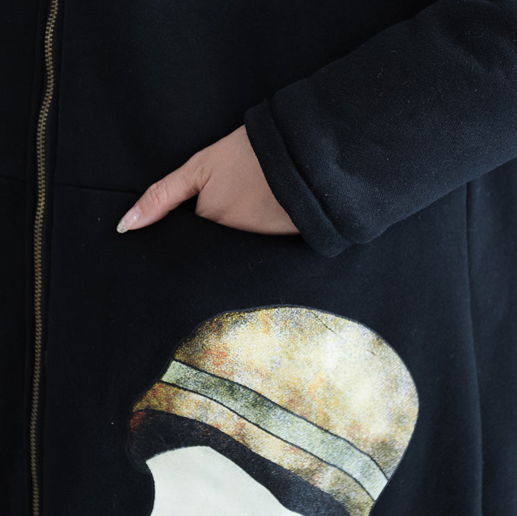 Lässige schwarze Parkas für Damen, lässige Kapuzenjacken und -mäntel, warmer Mantel mit Aufdruck