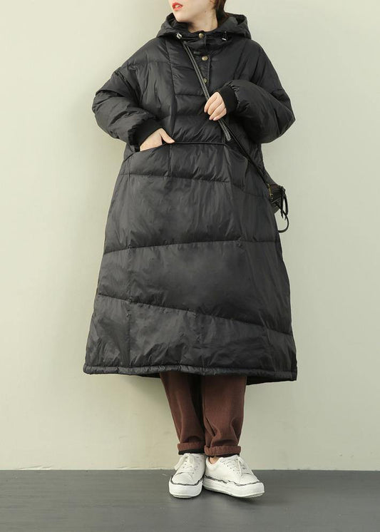 Casual black down coat winter plus size hooded Button Down coats - SooLinen