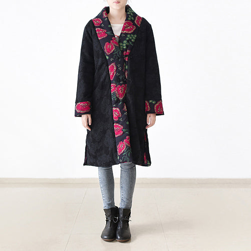 Lässige Pufferjacken mit schwarzem Aufdruck Locker sitzende Patchwork-Daunenjacke für Damen mit seitlichem Öffnungsmantel