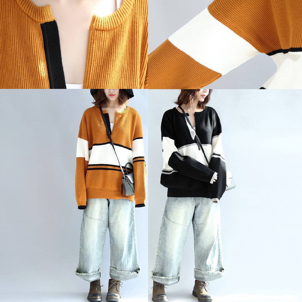 Lässiger Langarm Baumwollpullover Oversize schwarz weiß Patchwork Strickpullover