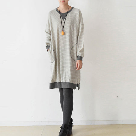 Lässiges gestreiftes Oversize-Kleid, Baumwollhemdkleider, Pullover-Kaftane in Übergröße