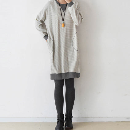 Lässiges gestreiftes Oversize-Kleid, Baumwollhemdkleider, Pullover-Kaftane in Übergröße