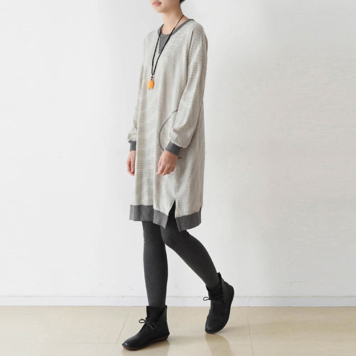 Lässiges gestreiftes Oversize-Kleid, Baumwollhemdkleider, Pullover-Kaftane in Übergröße