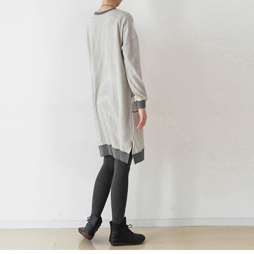 Lässiges gestreiftes Oversize-Kleid, Baumwollhemdkleider, Pullover-Kaftane in Übergröße