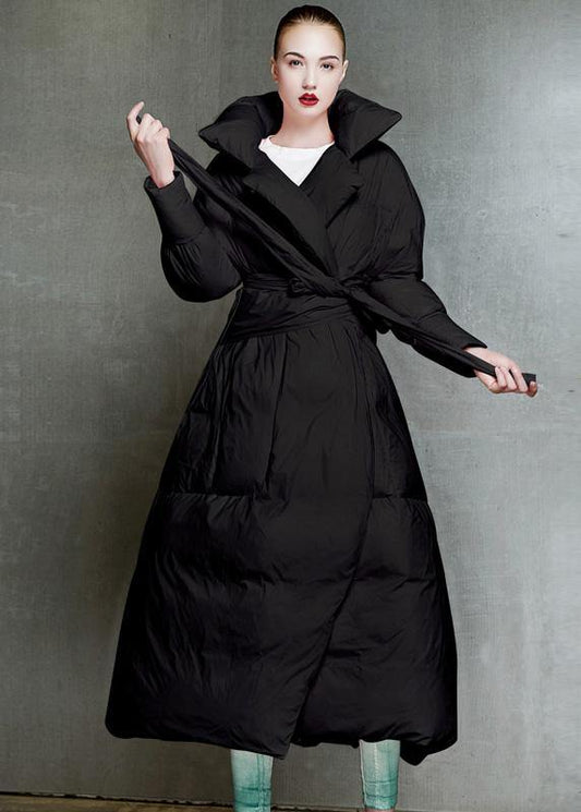 Casual winter jacket tie waist coats pink lapel collar warm winter coat - SooLinen