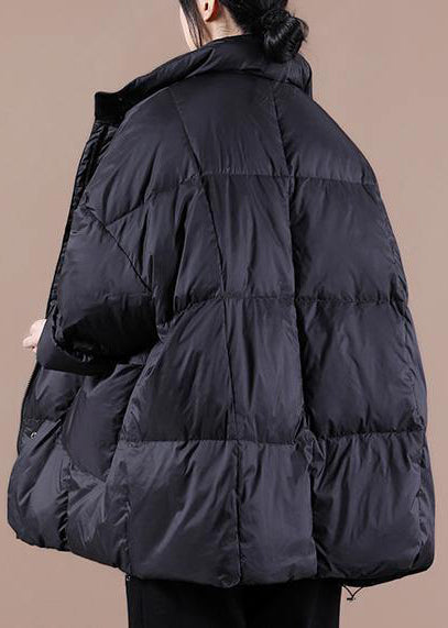 Lässige Kleidung in Übergröße Damen Parka Jacken schwarz Stehkragen Große Taschen Daunenmantel Winter