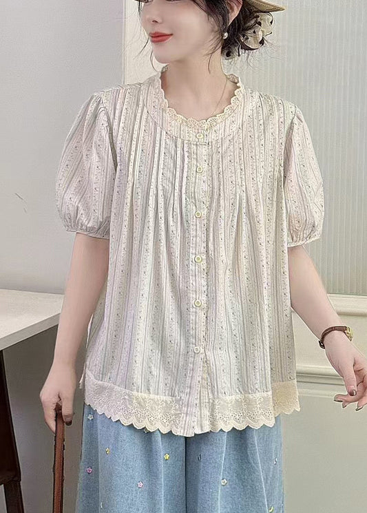 Chic Apricot Oversized Patchwork Cotton Top Summer