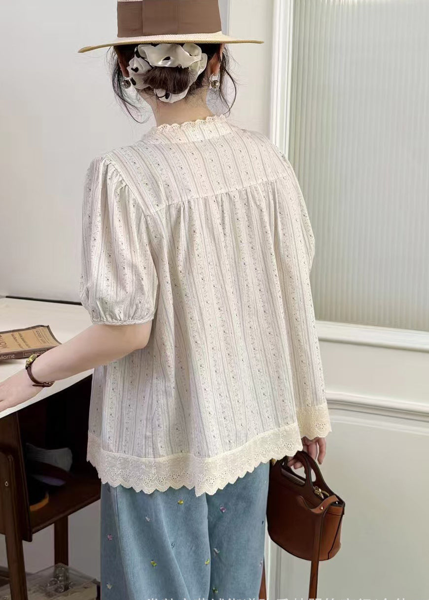 Chic Apricot Oversized Patchwork Cotton Top Summer