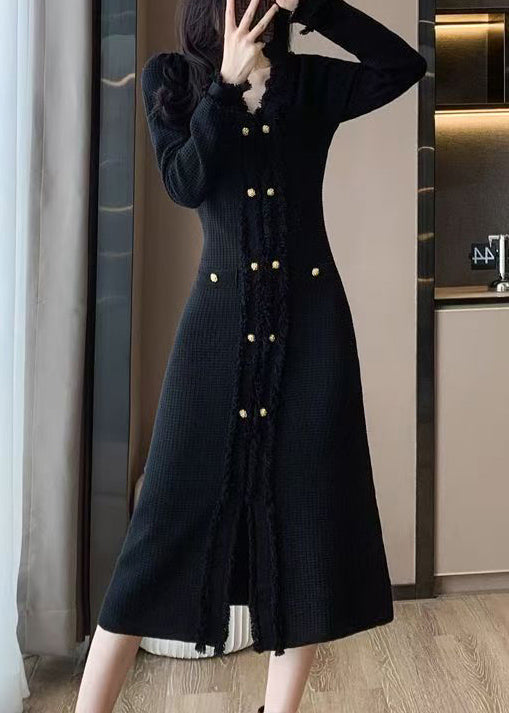 Chic Apricot V Neck Knit Sweater Dress Winter