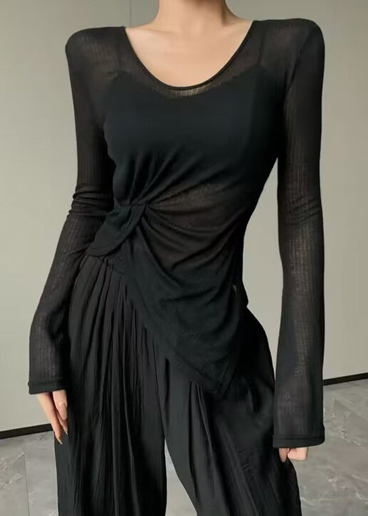 Chic Beige Asymmetrical Wrinkled Ice Silk Yoga Top