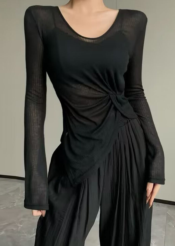 Chic Beige Asymmetrical Wrinkled Ice Silk Yoga Top