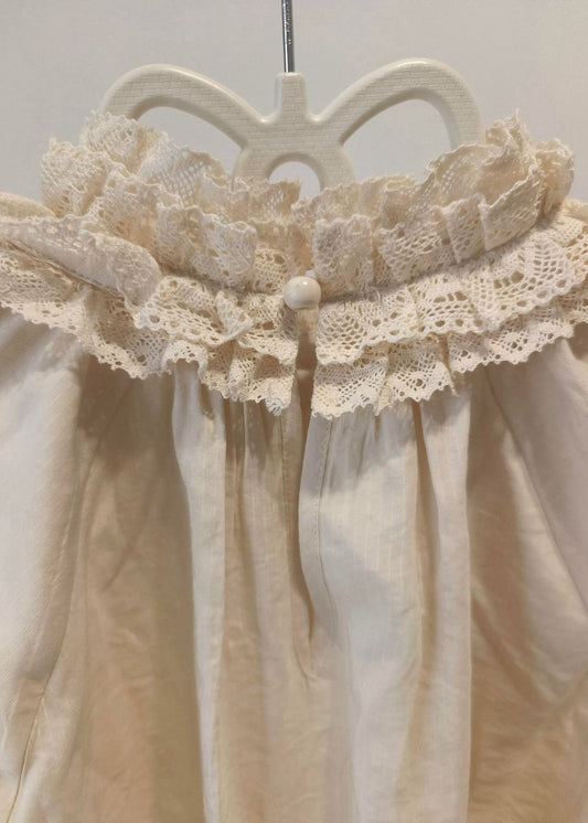 Chic Beige Floral Decorated Patchwork Lace Shirt Top Spring