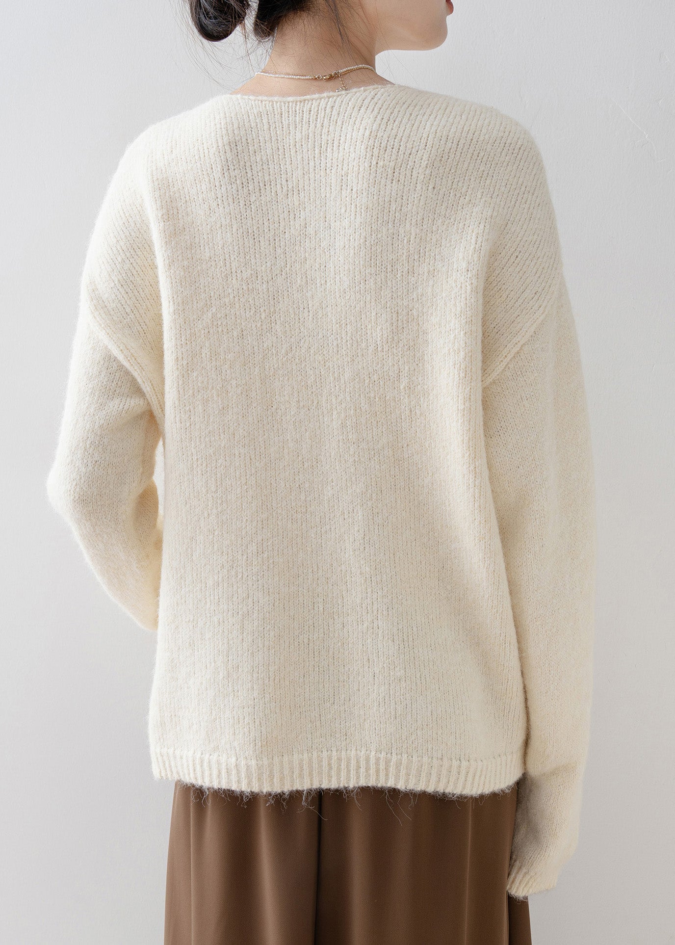 Chic Beige V Neck Lace Button Knit Cardigan Spring