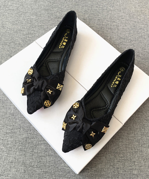 Chic Black Bow Splicing Flat Shoes Pointed Toe