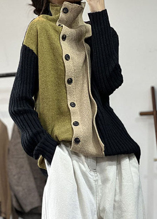 Chic Schwarz High Neck Asymmetrische Design Strick Pullover Tops Winter