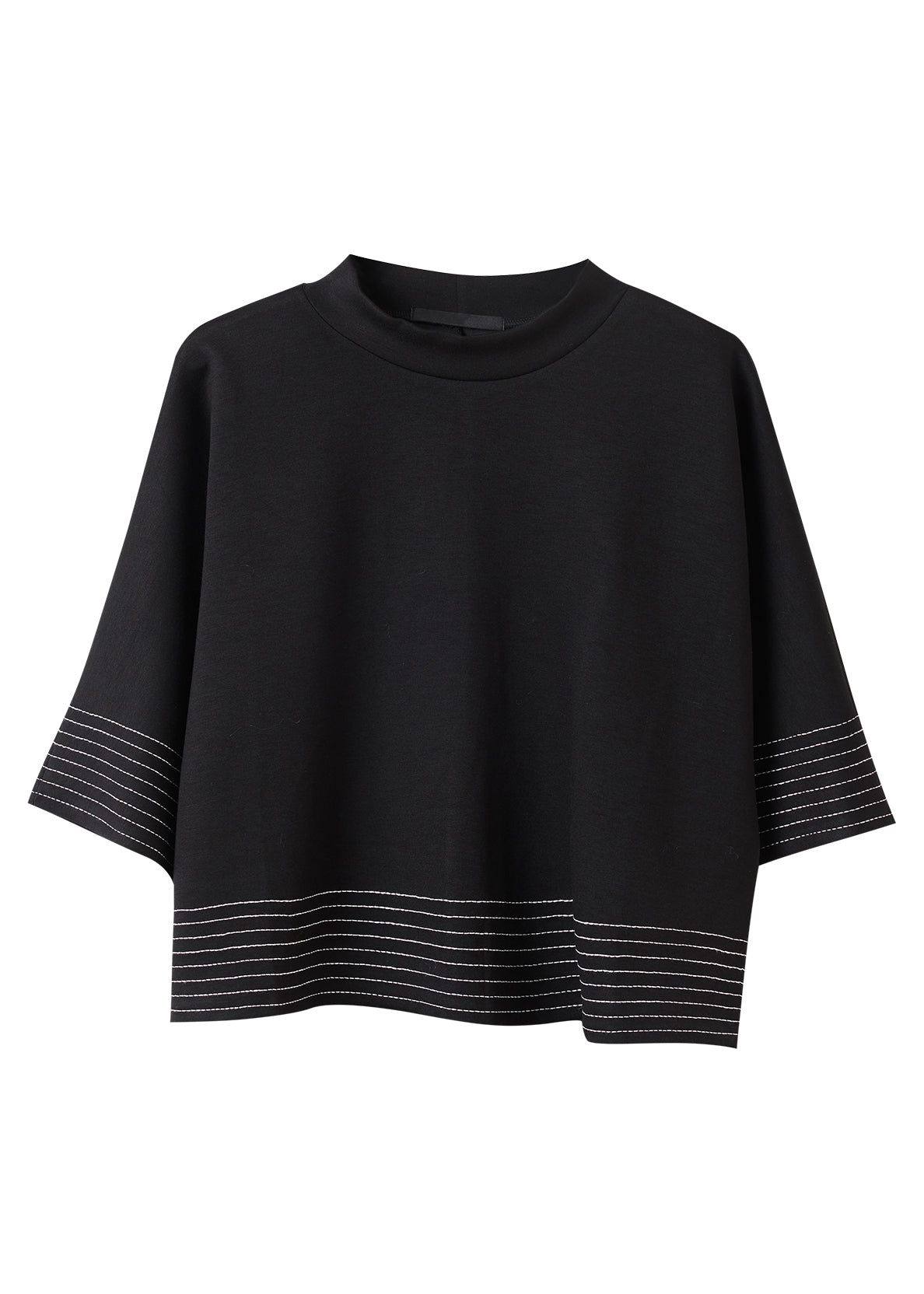 Chic Black O-Neck Striped Patchwork Tops Batwing Sleeve