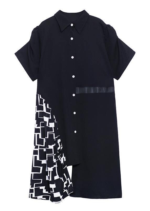 Chic Black Patchwork Print asymmetrical design Dress Summer - SooLinen