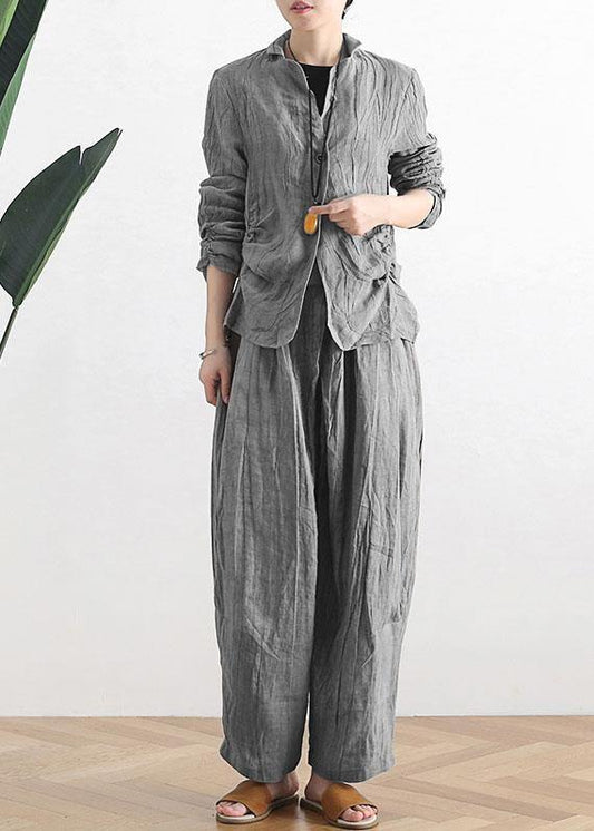 Chic Black Peter Pan Collar Linen Spring Jackets - SooLinen