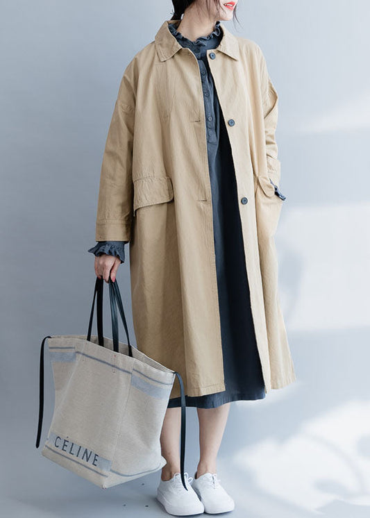 Chic Blau Peter Pan Kragen Knopf Baumwolle Trenchcoats Frühling