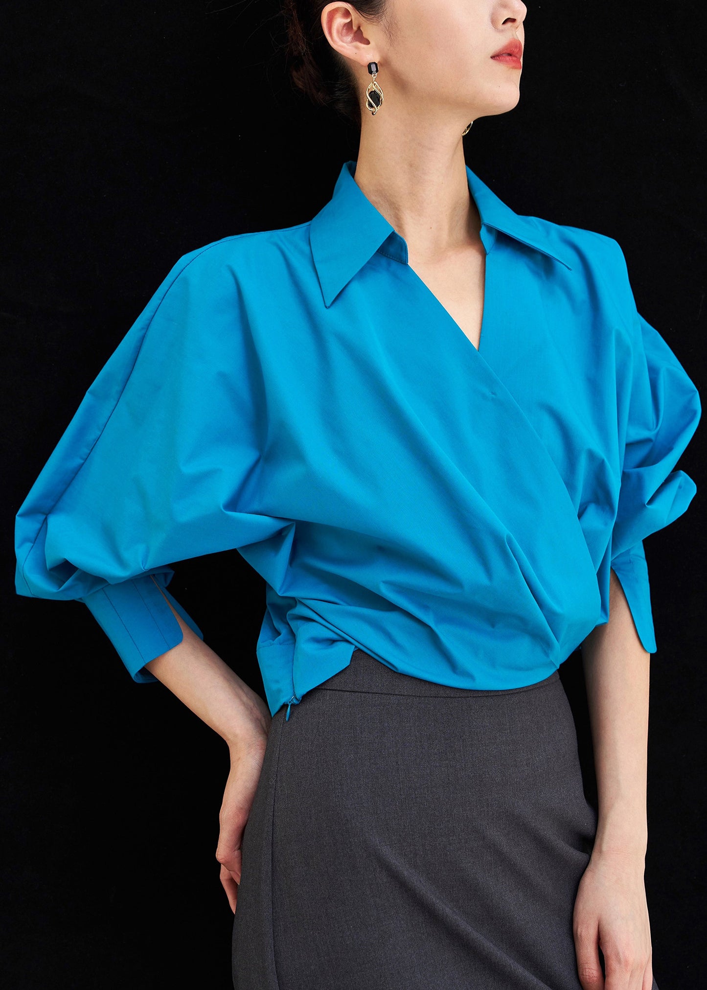 Chic Blue Peter Pan Collar Solid Cotton Shirts Fall