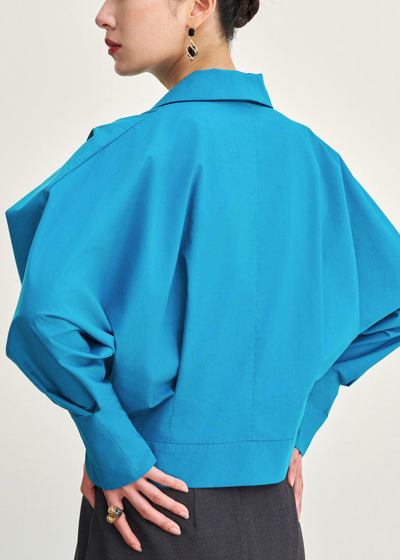 Chic Blue Peter Pan Collar Solid Cotton Shirts Fall
