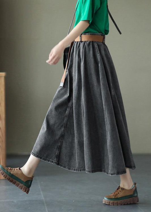 Chic Blue Retro Patchwork A Line Summer Skirts Denim - SooLinen