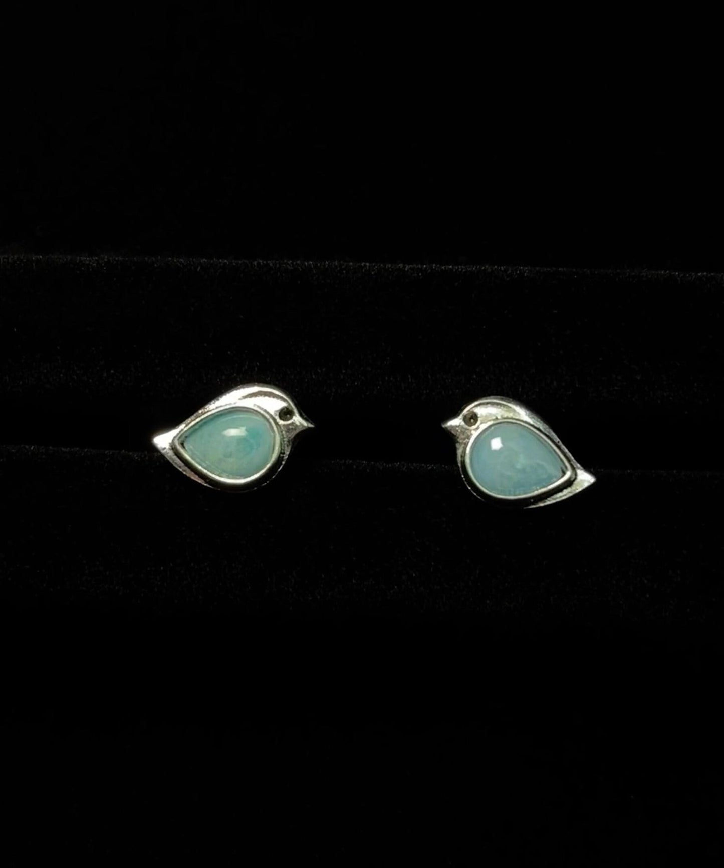 Chic Blue Sterling Silver Turquoise Sparrow Stud Earrings