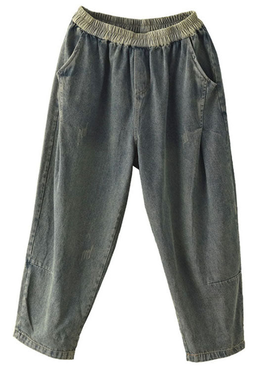 Schicke blaue Retro-Taschen Haremshose aus Denim