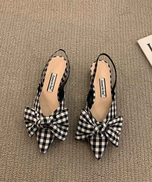 Chic Bow Splicing Big Plaid Chunky Sandals Cotton Fabric