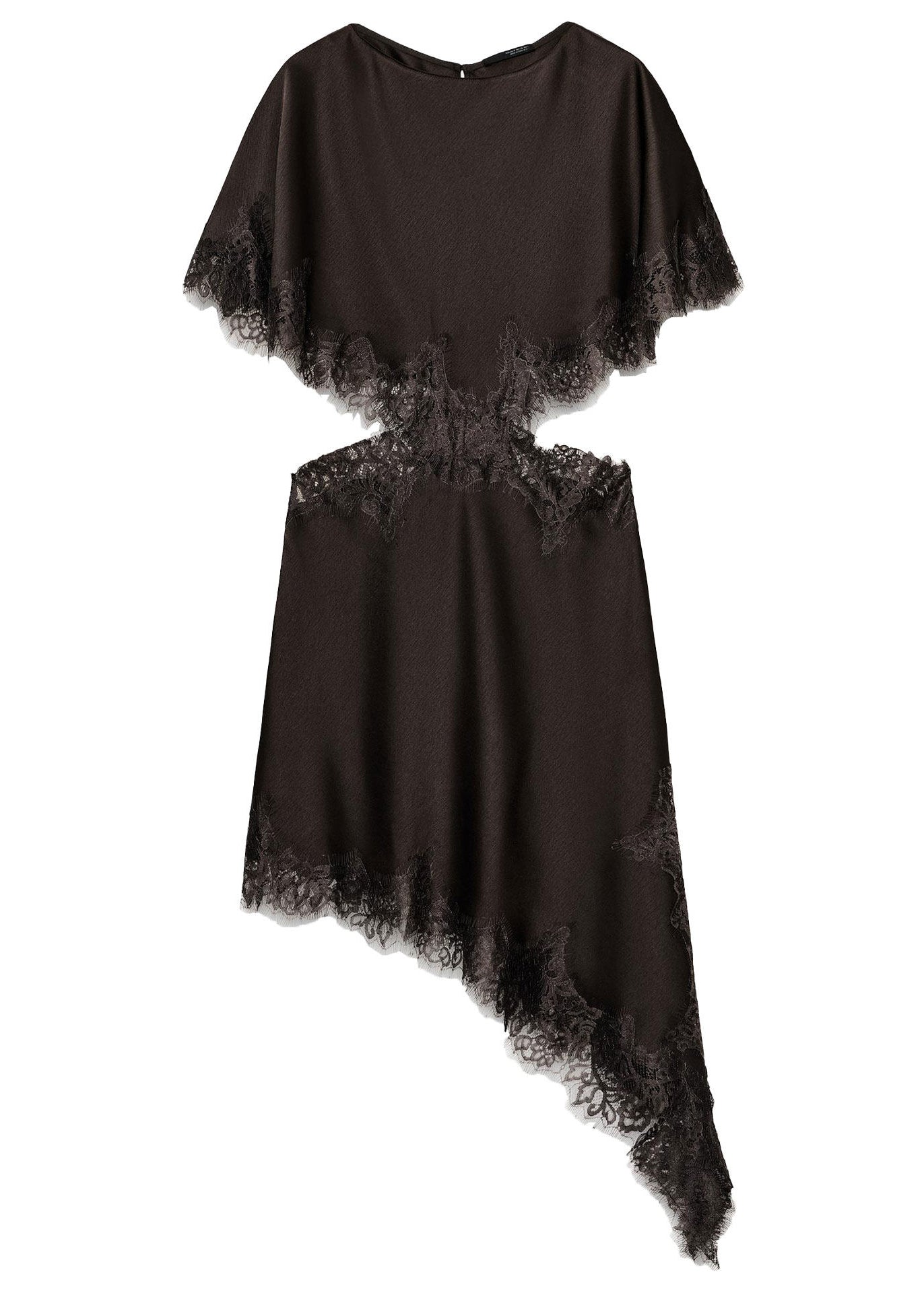 Chic Brown Hollow Out Lace Patchwork Silk Dresses Summer