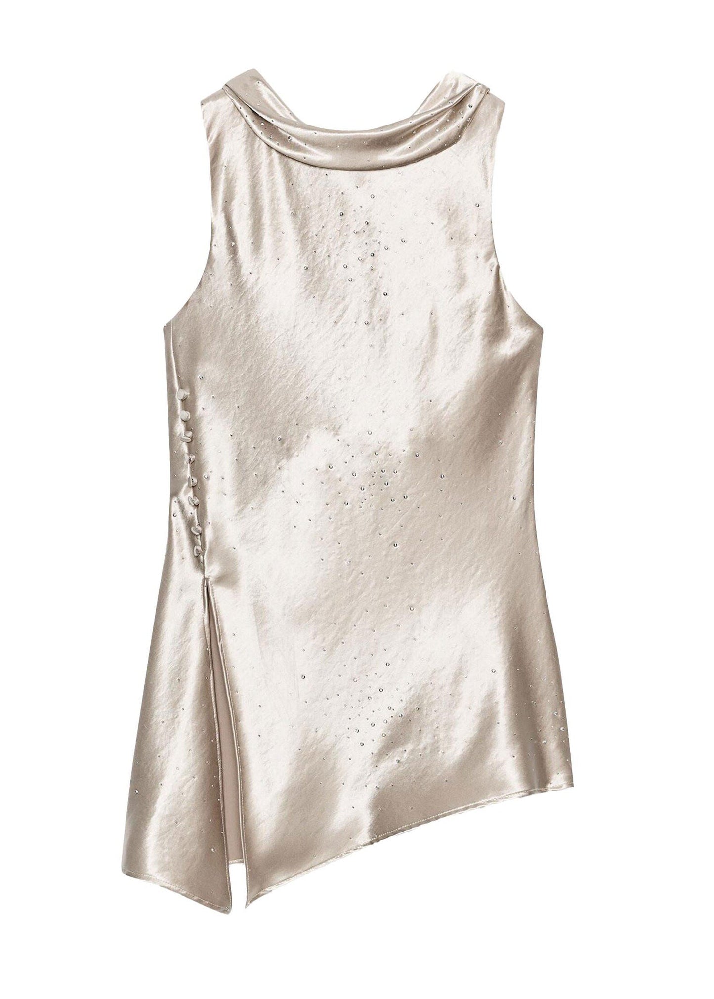 Chic Champagne Zircon Asymmetrical Patchwork Silk Top Sleeveless