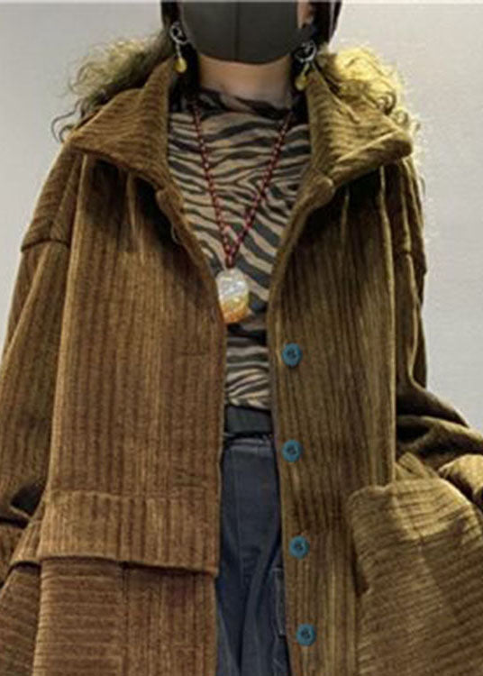 Chic Kaffee Taschen Knopf Cord Lose Herbst Langarm Mäntel